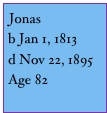 Jonas
b Jan 1, 1813
d Nov 22, 1895
Age 82